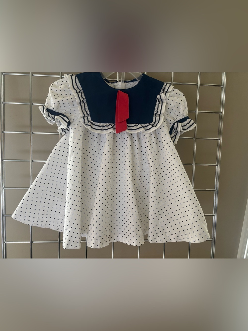 Vintage Sailor Nautical Dress Sz 18-24M Polka Dots USA made